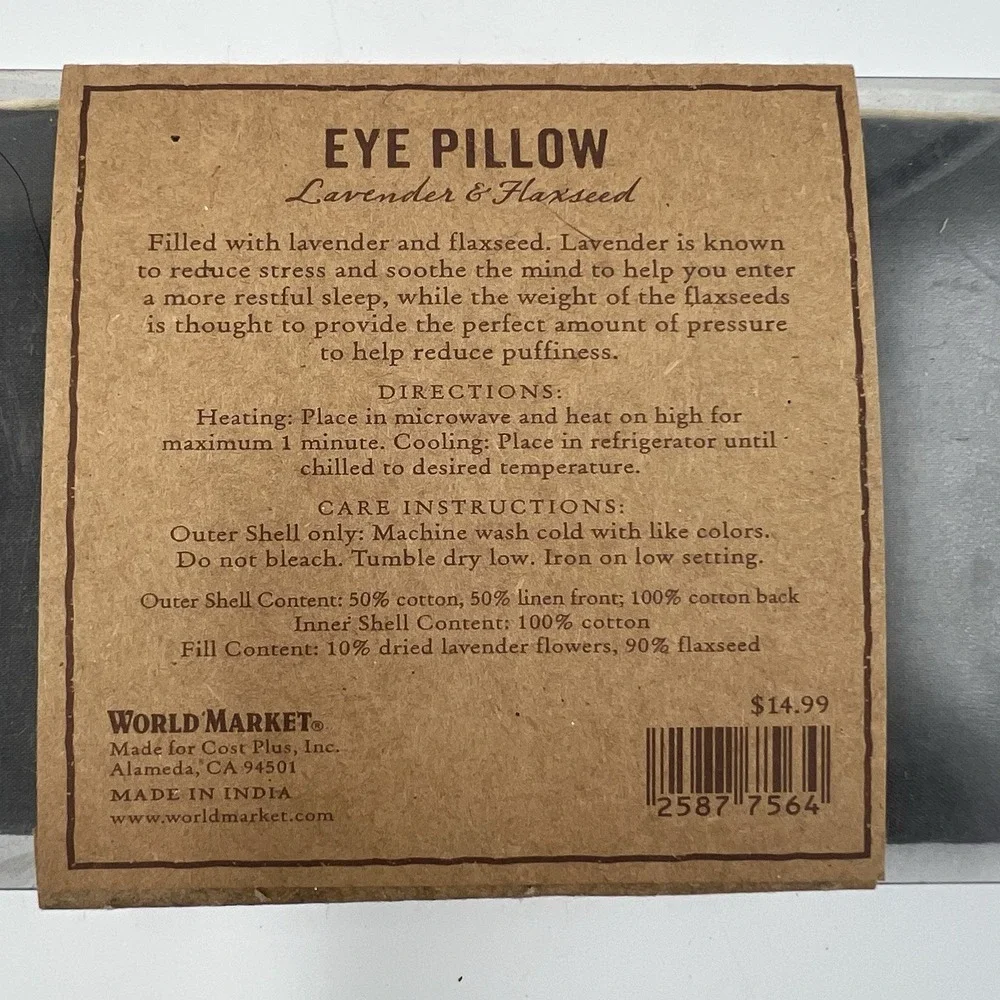 NEW! World Market Weighted Eye Pillow Lavender & Flaxseed‎ Microwaveable